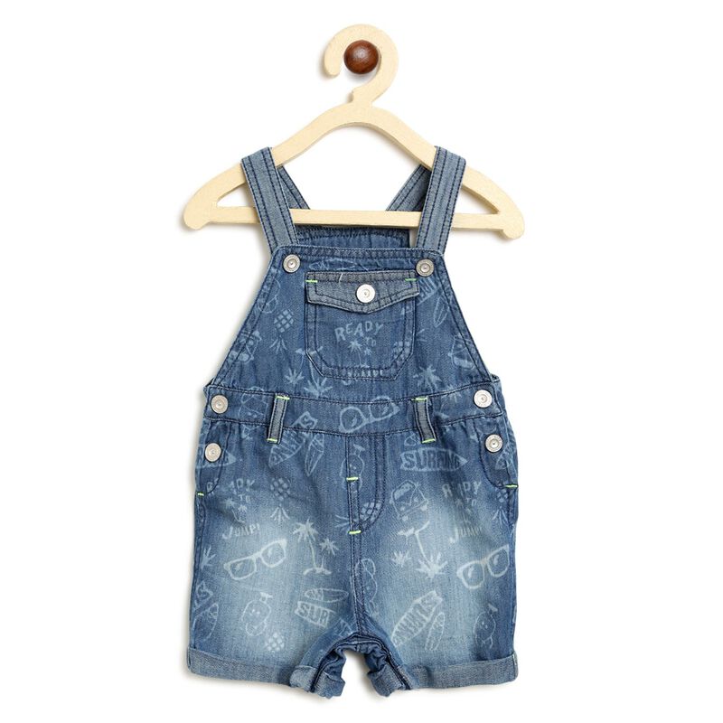 Boys Medium Blue Short Woven Dungaree image number 0